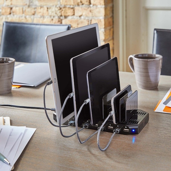 Tripp Lite USB Charging Station, 10-Port, 9-2/5"Wx5-3/10"Dx1"H, Black - TRPU280010ST