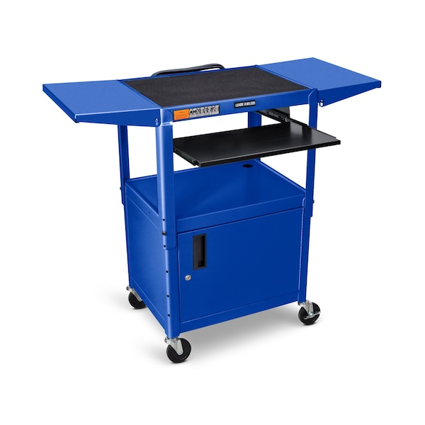 Luxor Adjust-Height Steel AV Cart, Pullout Keyboard Tray, Cabinet, Drop Leaf - AVJ42KBCDL-RB