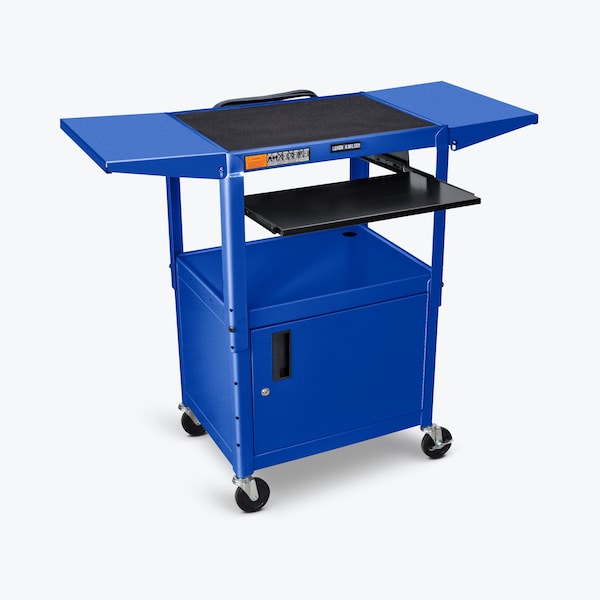 Luxor Adjust-Height Steel AV Cart, Pullout Keyboard Tray, Cabinet, Drop Leaf - AVJ42KBCDL-RB