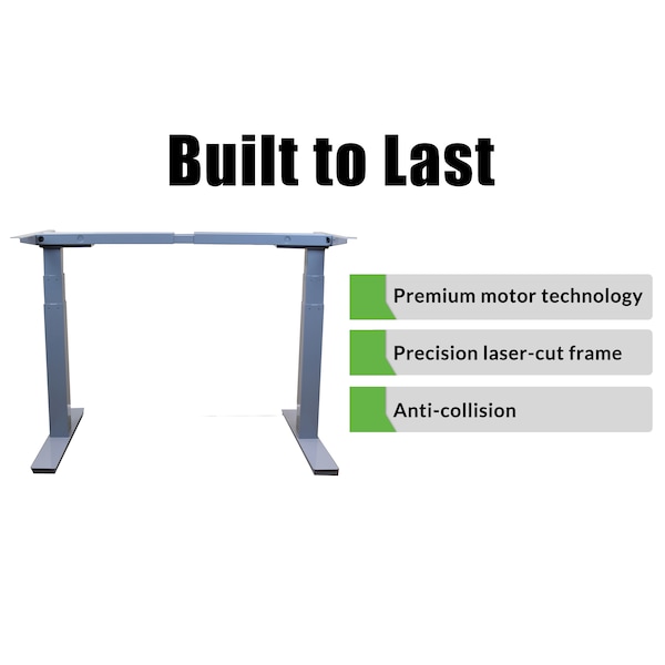 Uncaged Ergonomics Rise Up Dual Motor Electric Standing Desk Frame Legs 26.1-51.6" Gray - RUG