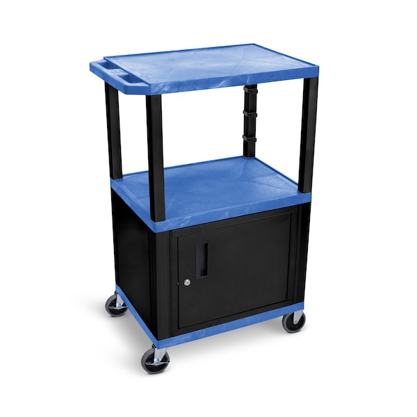 Luxor 42"H AV Cart - 3 Shelves, Cab - Black / Blue - WT42BUC2-B