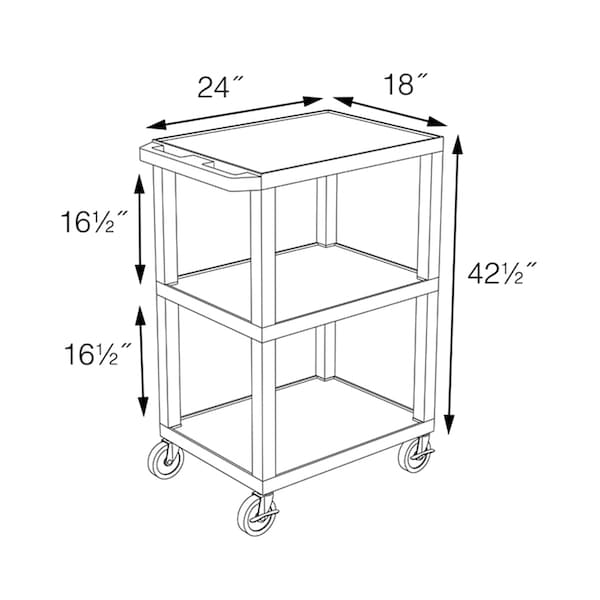 Luxor 42"H AV Cart - 3 Shelves, Cab - Black / Blue - WT42BUC2-B
