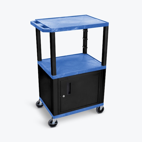 Luxor 42"H AV Cart - 3 Shelves, Cab - Black / Blue - WT42BUC2-B