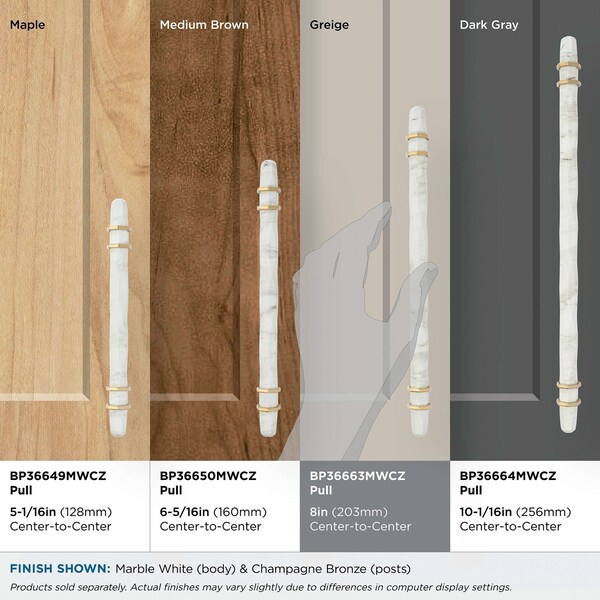 Amerock Carrione 8 inch 203mm Center-to-Center Marble White/Champagne Bronze Cabinet Pull - BP36663MWCZ