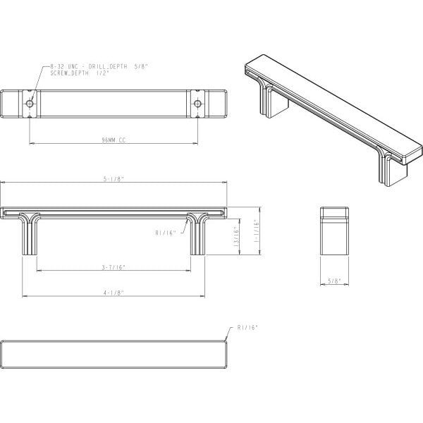 Jeffrey Alexander 96 mm Center-to-Center Satin Nickel Square Anwick Cabinet Pull - 867-96SN