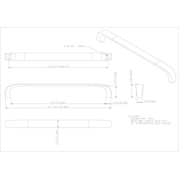 Elements By Hardware Resources 160 mm Center-to-Center Satin Nickel Square Slade Cabinet Pull - 984-160SN