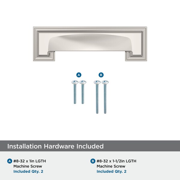 Amerock Appoint 3 inch or 3-3/4 inch 76mm or 96mm Center-to-Center Polished Nickel Cabinet Cup Pull - BP36762PN