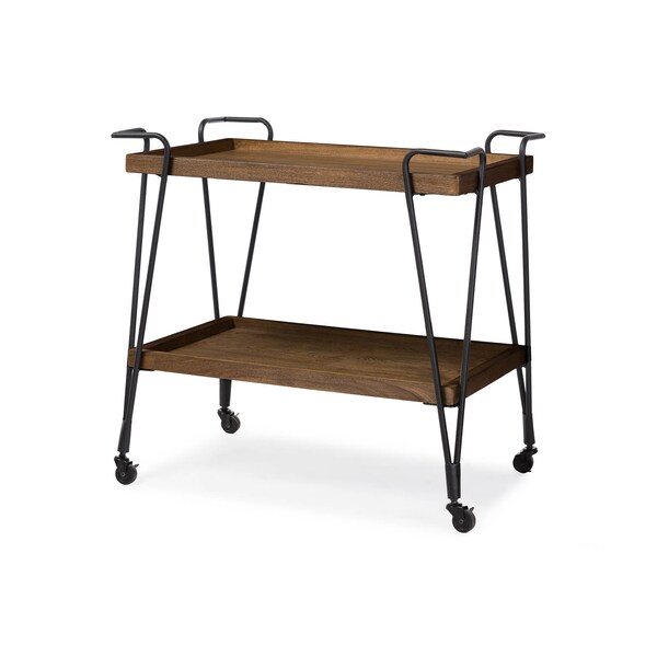 Baxton Studio Jessica Black Finish Metal Distressed Ash Wood Mobile Serving Bar Cart - 121-6650