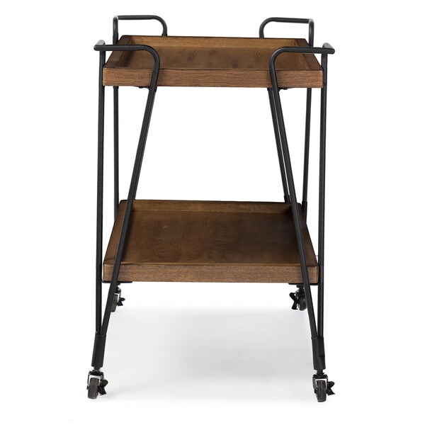 Baxton Studio Jessica Black Finish Metal Distressed Ash Wood Mobile Serving Bar Cart - 121-6650