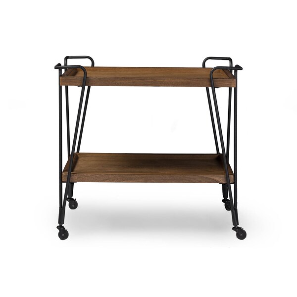 Baxton Studio Jessica Black Finish Metal Distressed Ash Wood Mobile Serving Bar Cart - 121-6650