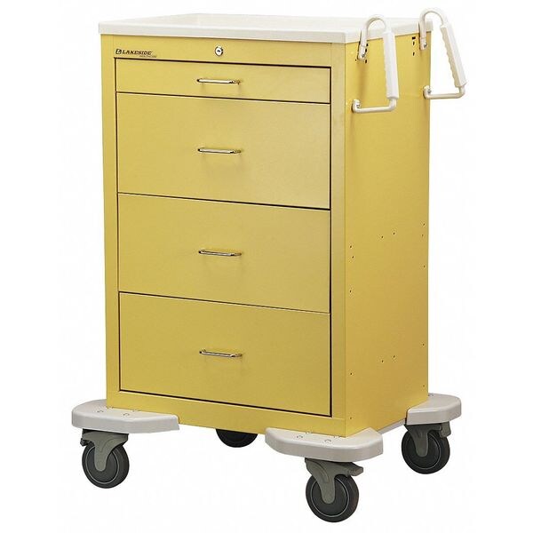 Lakeside Medical Cart, 4 Drawers w/Key Lock-Yellow Cabinet - C-430-K-1Y