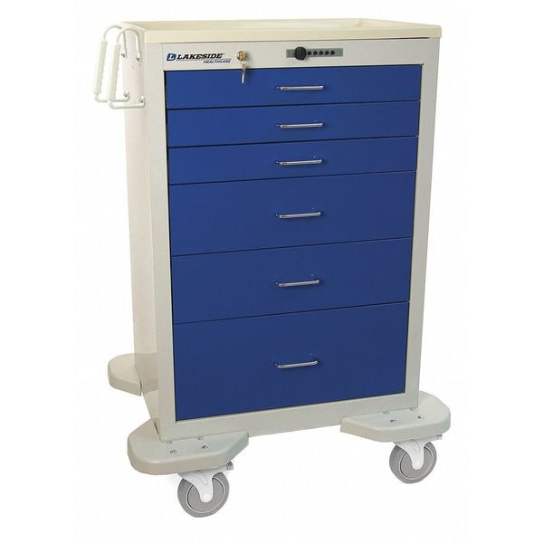 Lakeside Medical Cart, 6 Drawers w/Push Button Lock, Blue Cabinet - C-630-P-2B