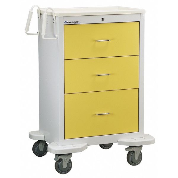 Lakeside Medical Cart, 3 Drawers w/Key Lock, Yellow Cabinet - C-330-K-2Y