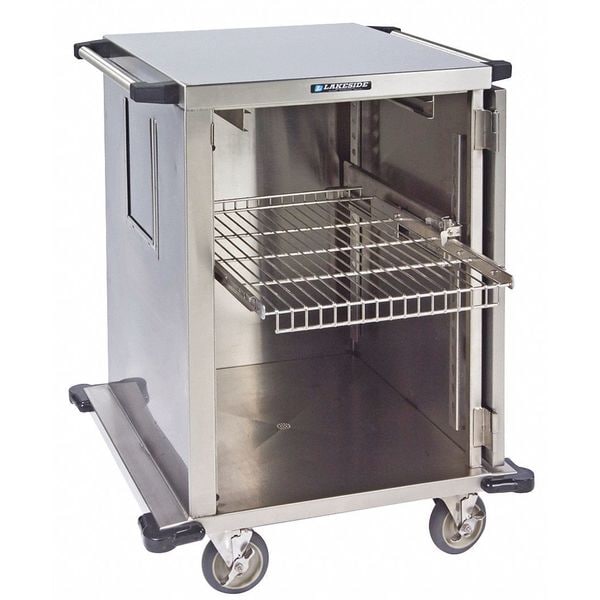 Lakeside Closed Stainless Steel Case Cart, One Door, Wire Shelf 18"W, 39"OAH - 6940