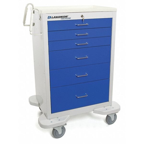 Lakeside Medical Cart, 6 Drawers w/Key Lock, Blue Cabinet - C-630-K-2B