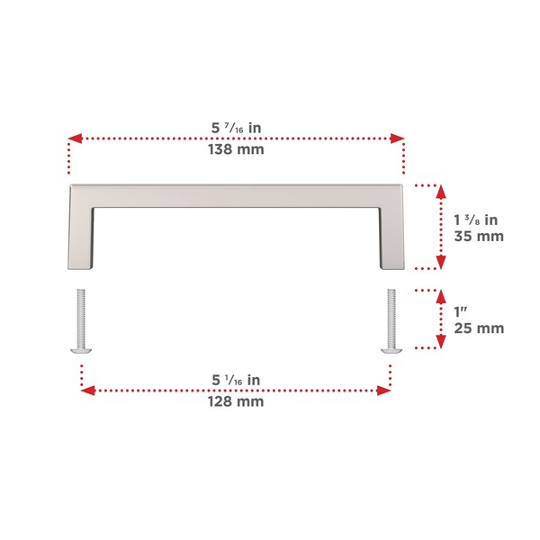 Richelieu Lambton Collection 5 1/16-inch (128 mm) Polished Nickel Modern Rectangular Cabinet Pull - BP873128180