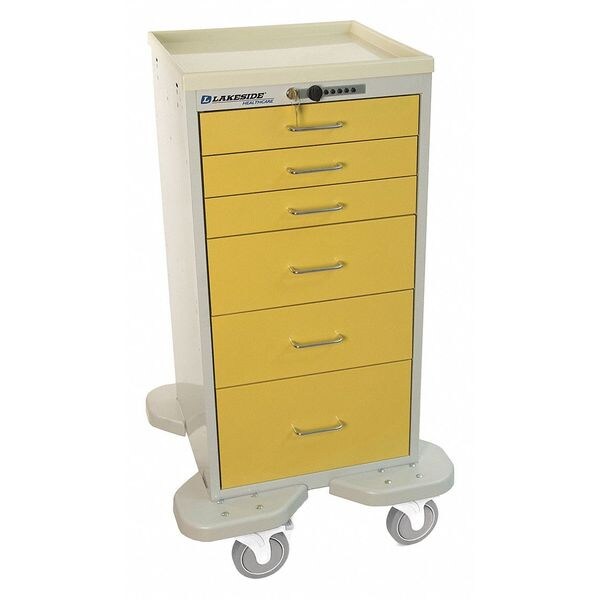 Lakeside Medical Mini Tower, 6 Drawers w/Push Button Lock, Yellow Cabinet - ST-630-P-2BEY
