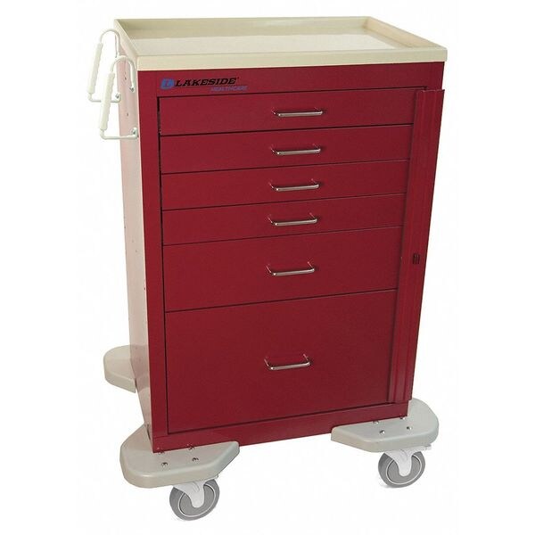 Lakeside Medical Cart, 6 Drawers, Red Cabinet - C-630-2B-1R