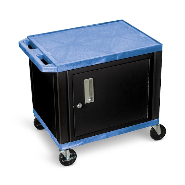Luxor AV Cart - 26"H  - Two Shelves with Cabinet - Blue with Black Legs - WT26BUC2-B