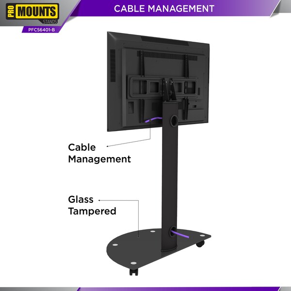 Promounts Mobile TV Cart with Swivel Mount for TVs 37 in. - 72 in. Up to 88 lbs, Black - PFCS6401-B