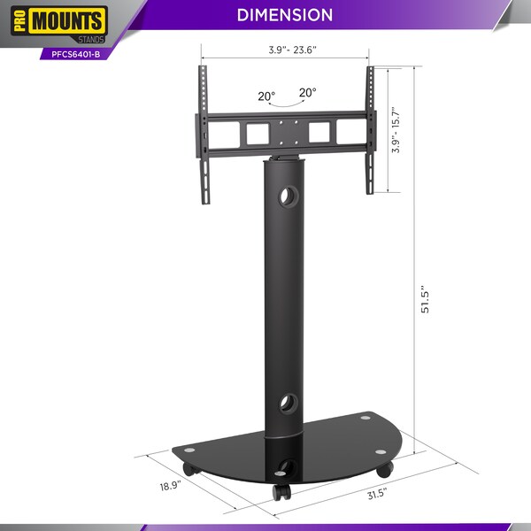 Promounts Mobile TV Cart with Swivel Mount for TVs 37 in. - 72 in. Up to 88 lbs, Black - PFCS6401-B