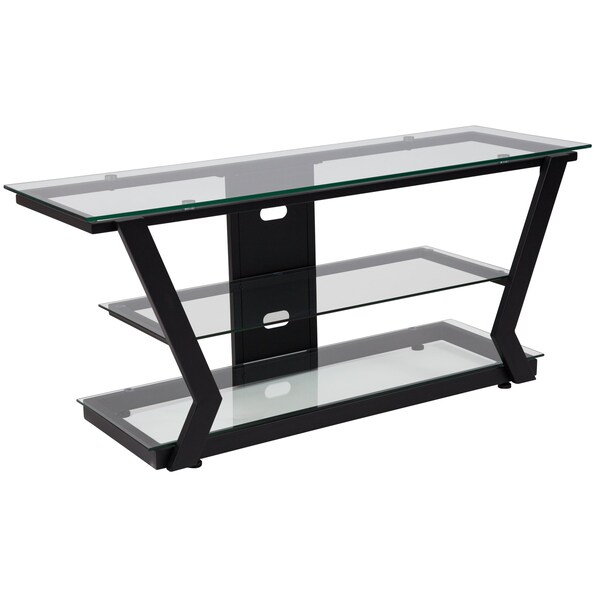 Flash Furniture TV Stand, Glass, Black Metal Frame - NAN-JH-1760-GG