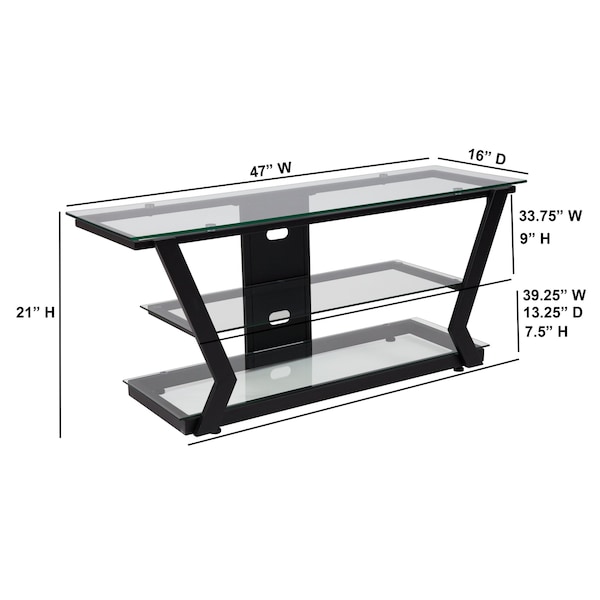 Flash Furniture TV Stand, Glass, Black Metal Frame - NAN-JH-1760-GG