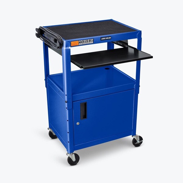 Fine-Line Adjustable Height Steel AV Cart with Pullout Keyboard Tray Cabinet, Blue - FI3566678