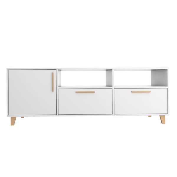 Manhattan Comfort Herald 53.15" TV Stand with 6 Shelves in White - 159AMC6