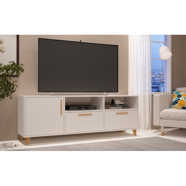 Manhattan Comfort Herald 53.15" TV Stand with 6 Shelves in White - 159AMC6