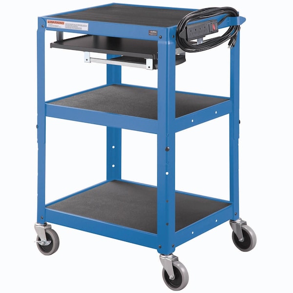 Global Industrial Steel Mobile Workstation Cart with Slide out keyboard and Mouse Shelf-Blue - 334541BL