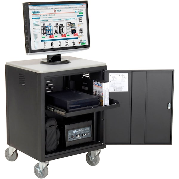 Global Industrial Audio Visual Cart w/ Lockable Cabinet, 500 Lb. Capacity, Black - 241659BK