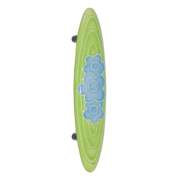 Acorn Mfg Sm Pull Lt Green with 3 Blue Flowers - PPJYP