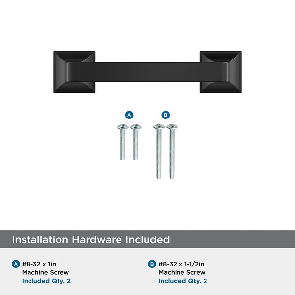 Amerock Ville 3 inch 76mm Center-to-Center Matte Black Cabinet Pull - BP36778FB