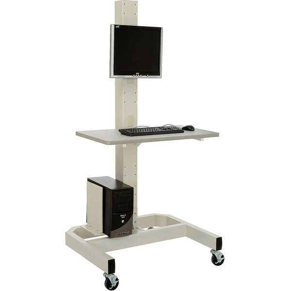 Global Industrial Orbit Mobile Computer Cart with VESA Mount and Power Outlets, Beige - 239138BGE