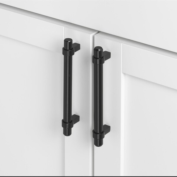 Gliderite Hardware 5-1/16 in. Center to Center Matte Black Solid Steel Bar Pull - 4007-128-MB, 5PK - 4007-128-MB-5