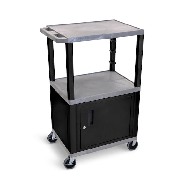Luxor AV Cart - 42"H - Three Shelves with Cabinet and Drawer - WT42GYC2-B