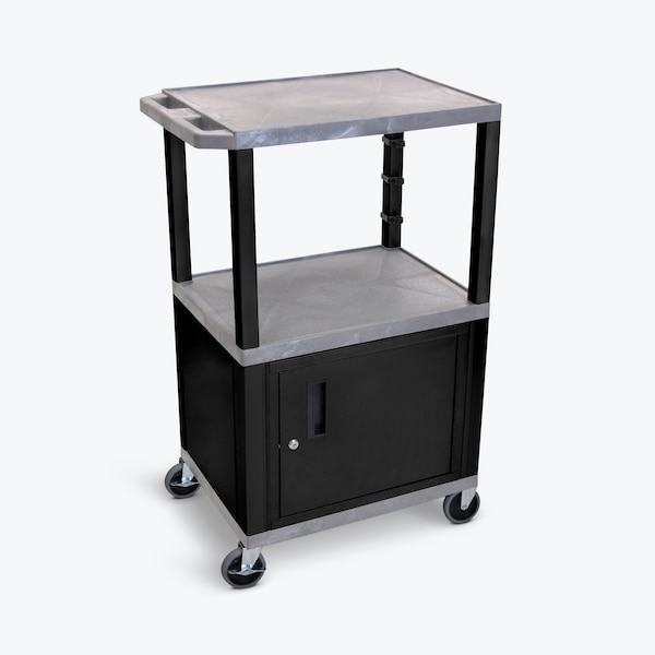 Luxor AV Cart - 42"H - Three Shelves with Cabinet and Drawer - WT42GYC2-B