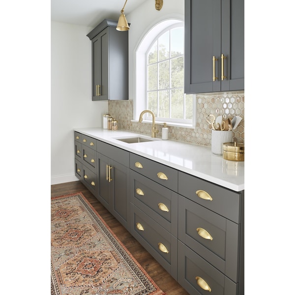 Jeffrey Alexander 3" Center-to-Center Brushed Gold Lyon Cabinet Cup Pull - 8233BG