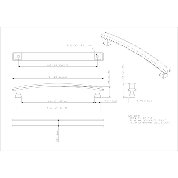 Elements By Hardware Resources 160 mm Center-to-Center Satin Nickel Square Hadly Cabinet Pull - 449-160SN
