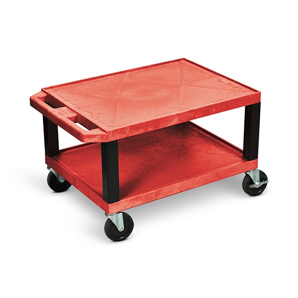 Luxor 16"H AV Cart - Two Shelves - Red with Black Legs and Electric - WT16RE-B