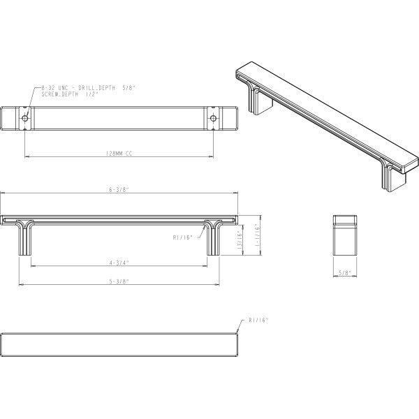 Jeffrey Alexander 128 mm Center-to-Center Brushed Oil Rubbed Bronze Square Anwick Cabinet Pull - 867-128DBAC