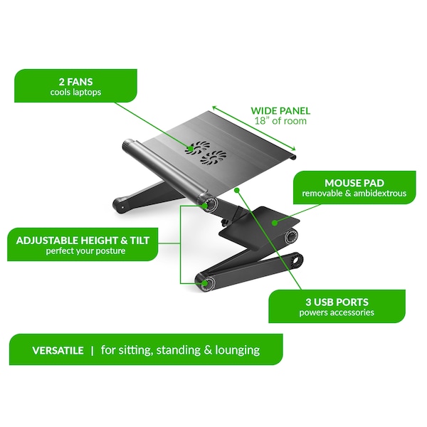 Uncaged Ergonomics WorkezCoolLaptopCoolingStand2Fans3UsbPortMousePadLapDesk, WECb - WECB