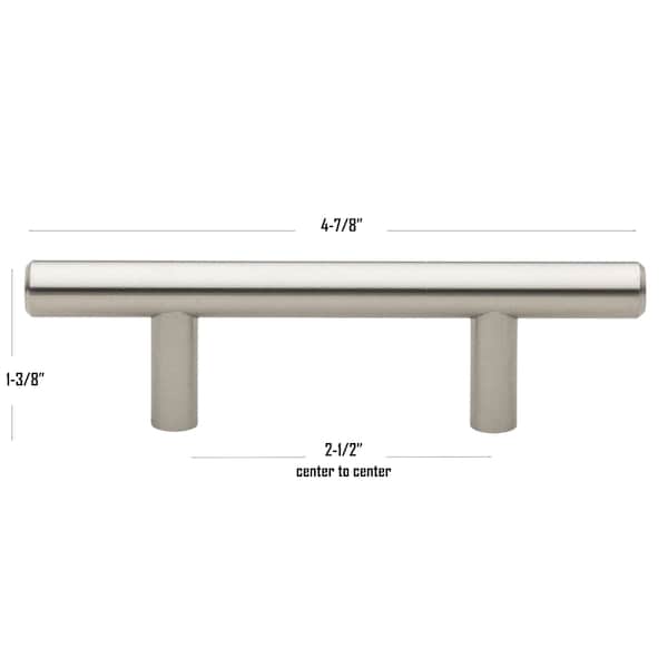 Gliderite Hardware 2-1/2 in. Center to Center Satin Nickel Solid Steel Bar Pull - 5007-64-SS, 10PK - 5007-64-SS-10
