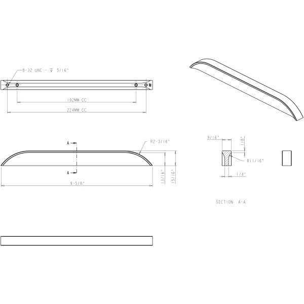 Jeffrey Alexander 192 mm / 224 mm  Center-to-Center Satin Nickel Elara Cabinet Pinch Pull - 484-192224SN