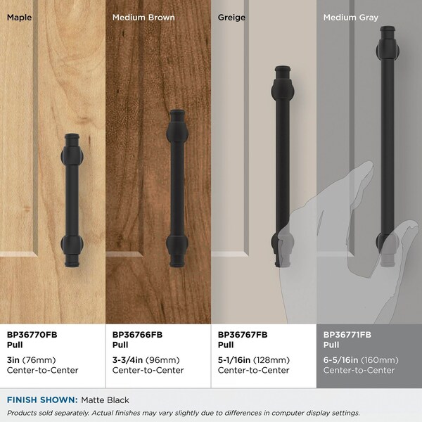 Amerock Winsome 6-5/16 inch 160mm Center-to-Center Matte Black Cabinet Pull - BP36771FB