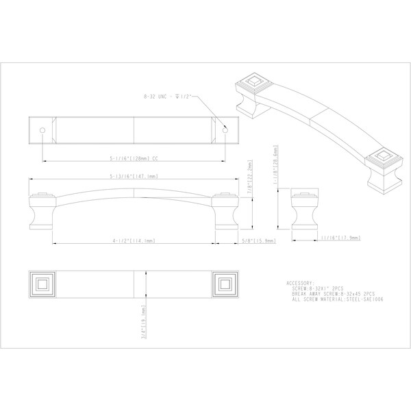 Jeffrey Alexander 128 mm Center-to-Center Brushed Pewter Square Delmar Cabinet Pull - 585-128BNBDL