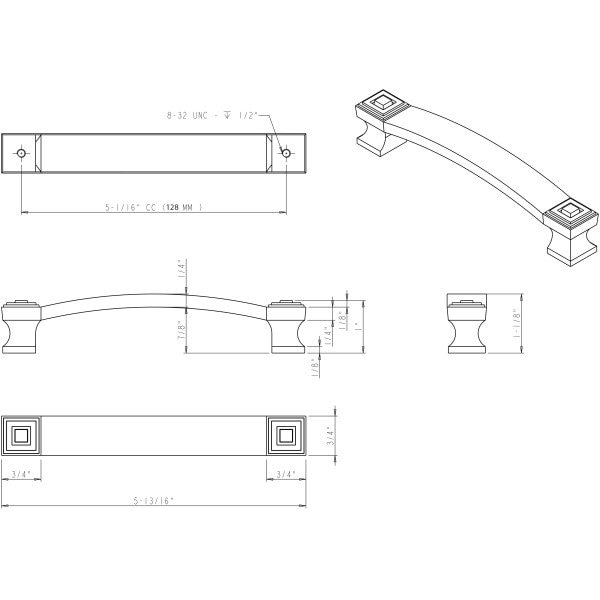 Jeffrey Alexander 128 mm Center-to-Center Brushed Pewter Square Delmar Cabinet Pull - 585-128BNBDL