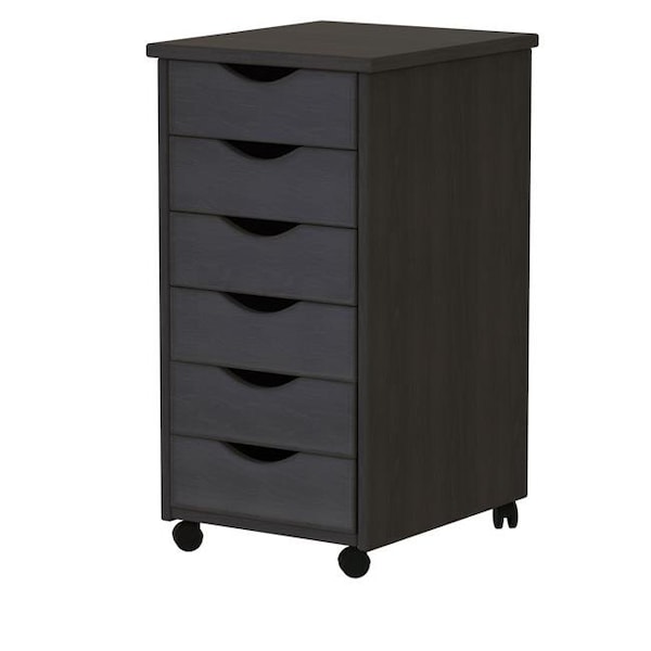 Adeptus Usa Adeptus Solid Wood 10016 6 Drawer Roll Cart - Black - 10016