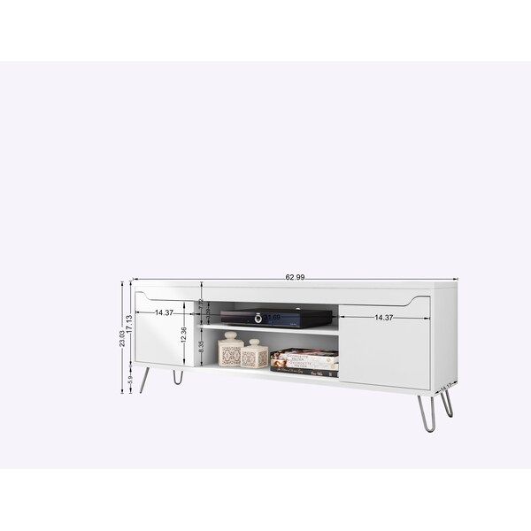 Manhattan Comfort Baxter 62.99" TV Stand with 4 Shelves in White - 217BMC6